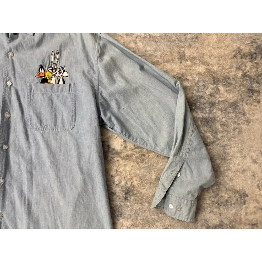 Vintage Acme‎ Clothing Co Looney Tunes Button Up Shirt Men's Size L Denim Look